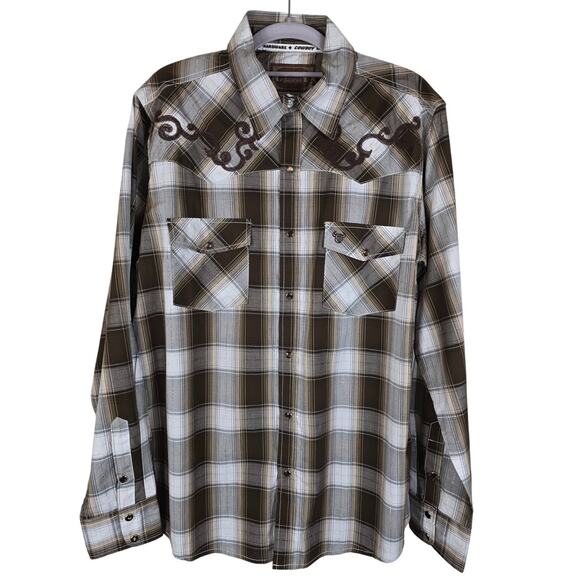 Cowboy Hardware NWT Brown Plaid Western Button Up Dress Shirt Men's M - Picture 1 of 4